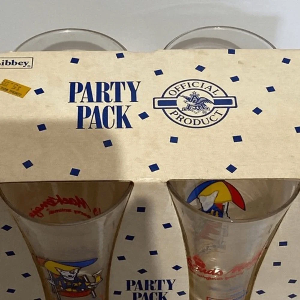Libbey‎ Multicolor 1987 Budweiser Party Pack Spuds McKenzie 4 Pilsner Glasses